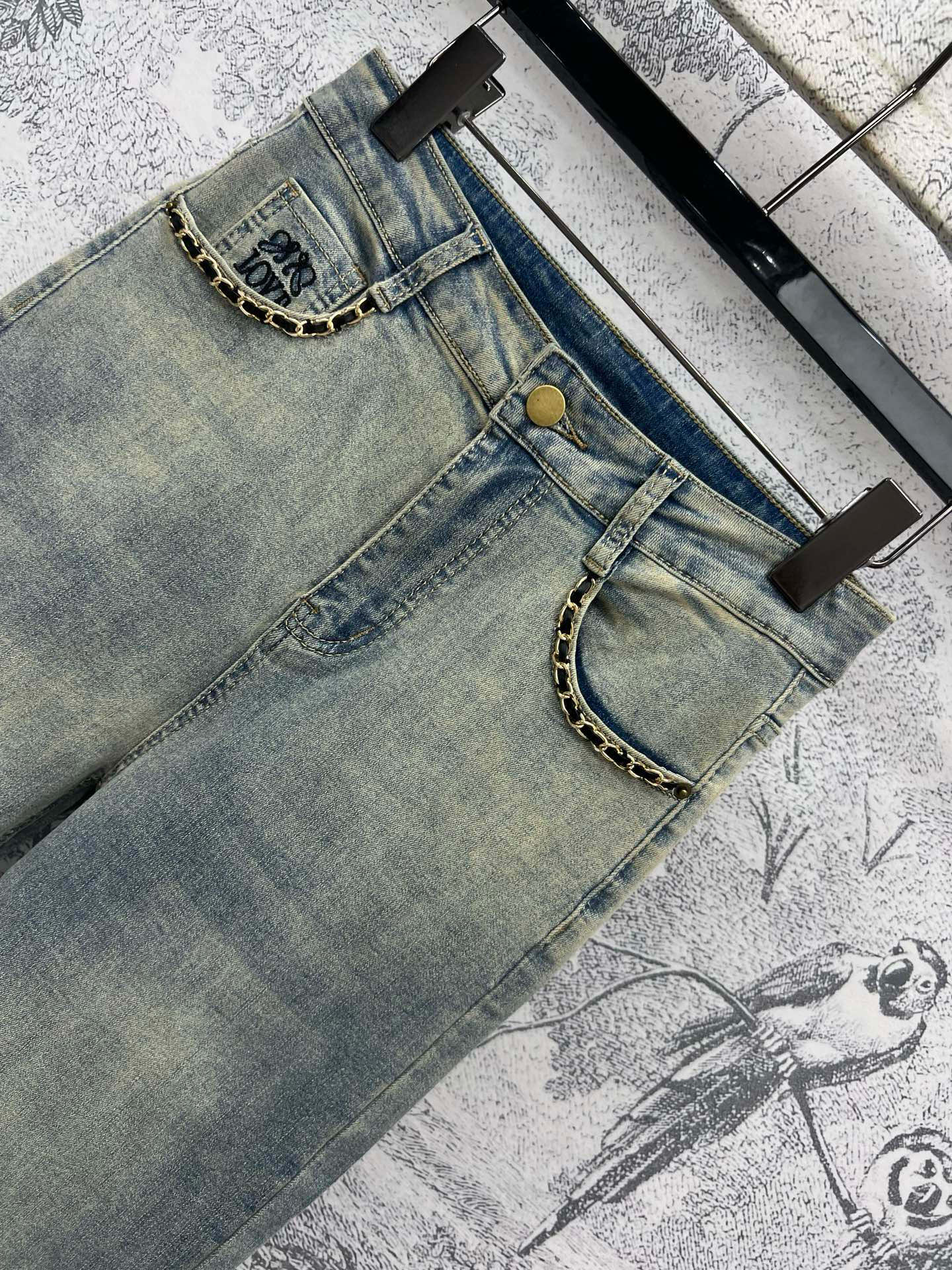 Joewe 25 Chain-decorated Jeans Blue Cotton Fabric