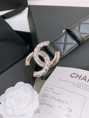 DOUBLE C BELT 40MM IN BLACK QUILTED LAMBSKIN SILVER RESIN BUCKLE