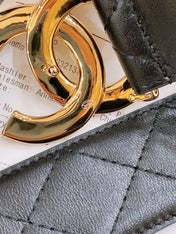 DOUBLE C BELT 40MM IN BLACK QUILTED LAMBSKIN GOLD BUCKLE EMBOSSED LOGO
