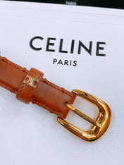 CELINE 25S BELT 18MM WITH ARC DE TRIOMPHE BUCKLE IN DARK CARAMEL 571504