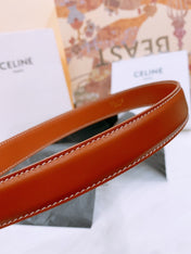 CELINE 25S TRIOMPHE BELT 25MM IN DARK CARAMEL CALFSKIN GOLD HARDWARE 570967