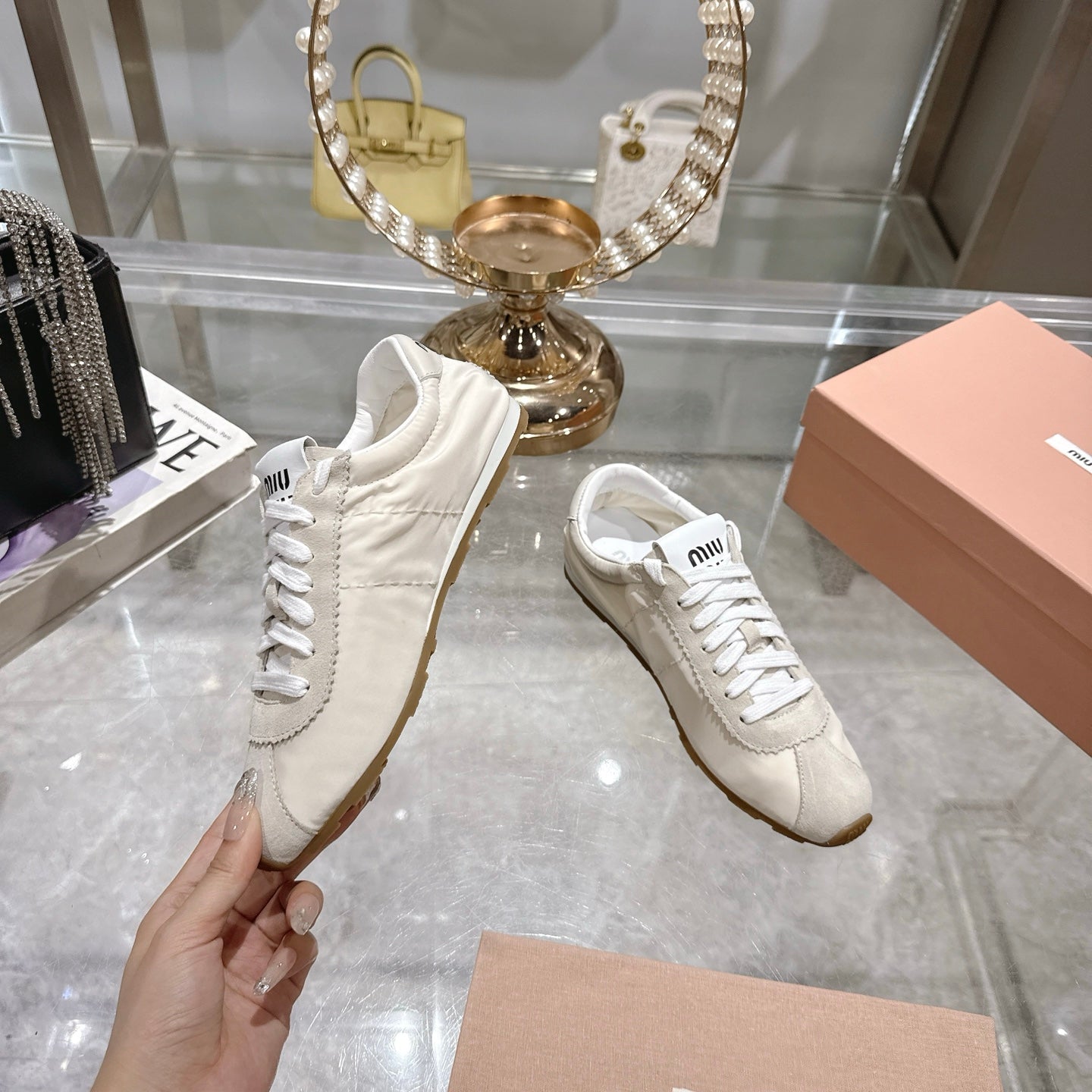 PLUME NAPPA SNEAKERS IN OFF WHITE SUEDE AND CANVAS