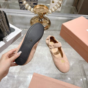 MIUMIU 26S MARY JANE FLATS IN LIGHT PINK SUEDE ELASTIC STRAP