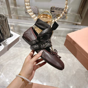 MIUMIU 26S SLINGBACK BALLET FLATS IN DARK BROWN CALFSKIN AND BLACK STRAP RIBBON