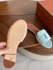 LP 26S SUMMER CHARMS SLIDES IN MINT BLUE SUEDE SILVER HARDWARE
