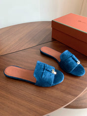 LP 26S SUMMER CHARMS SLIDES IN DARK BLUE SUEDE GOLD HARDWARE