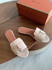 LP 26S SUMMER CHARMS SLIDES IN LIGHT GREY SUEDE GOLD HARDWARE