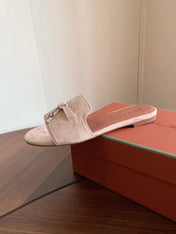 LP 26S SUMMER CHARMS SLIDES IN LIGHT GREY SUEDE GOLD HARDWARE