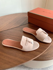 LP 26S SUMMER CHARMS SLIDES IN LIGHT GREY SUEDE GOLD HARDWARE