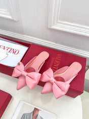 VLogo Bow Mules Women Silk Pink
