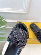FENDI THICK SOLE 3 CM SEQUIN SLIPPER BLACK