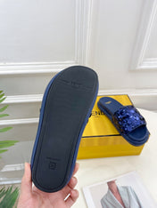 FENDI THICK SOLE 3 CM SEQUIN SLIPPER NAVY BLUE