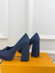 SHAKE MARY JANE HIGH HEEL 12 CM IN CLASSIC BLUE DENIM FABRIC