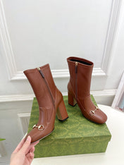 HORSEBIT ANKLE BOOTS 9.5CM IN CINNAMON BROWN SHEEPSKIN