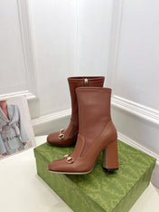 HORSEBIT ANKLE BOOTS 9.5CM IN CINNAMON BROWN SHEEPSKIN
