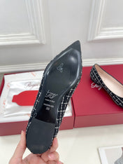 EFFLORESCENCE BALLERINAS IN BLACK TWEED WITH FINE WHITE STRIPES EMBELLISHED CRYSTALS