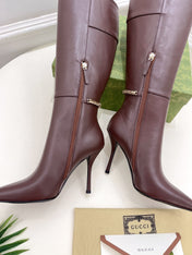 SIGNORIA KNEE BOOTS 4.5CM IN WALNUT BROWN CALFSKIN