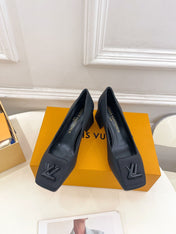 SHAKE PUMP BLOCK HEEL 5.5 CM SANDALS IN BLACK PEPPLE CALFSKIN