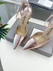 HIGH SLINGBACKS 10 CM IN LIGHT PINK SNAKE-PATTERN CALFSKIN
