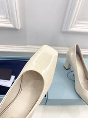 SQUARE TOE HIGH PUMPS IN WHITE GLOSSY CALFSKIN