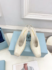 SQUARE TOE SLINGBACK PUMPS IN WHITE GLOSSY CALFSKIN