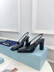 SQUARE TOE SLINGBACK PUMPS IN BLACK SMOOTH LAMBSKIN
