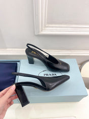 SQUARE TOE SLINGBACK PUMPS IN BLACK SMOOTH LAMBSKIN