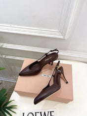 MIUMIU 26S SLINGBACK PUMPS 85MM IN CHOCOLATE BROWN CALFSKIN