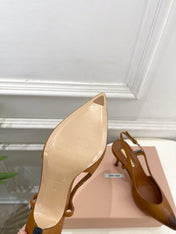 MIUMIU 26S SLINGBACK PUMPS 85MM IN BROWN COGNAC CALFSKIN