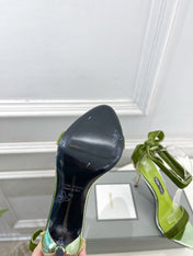 TOM FORD 26S HIGH-HEELED SANDALS 105 MM IN GREEN FABRIC AND CALFSKIN