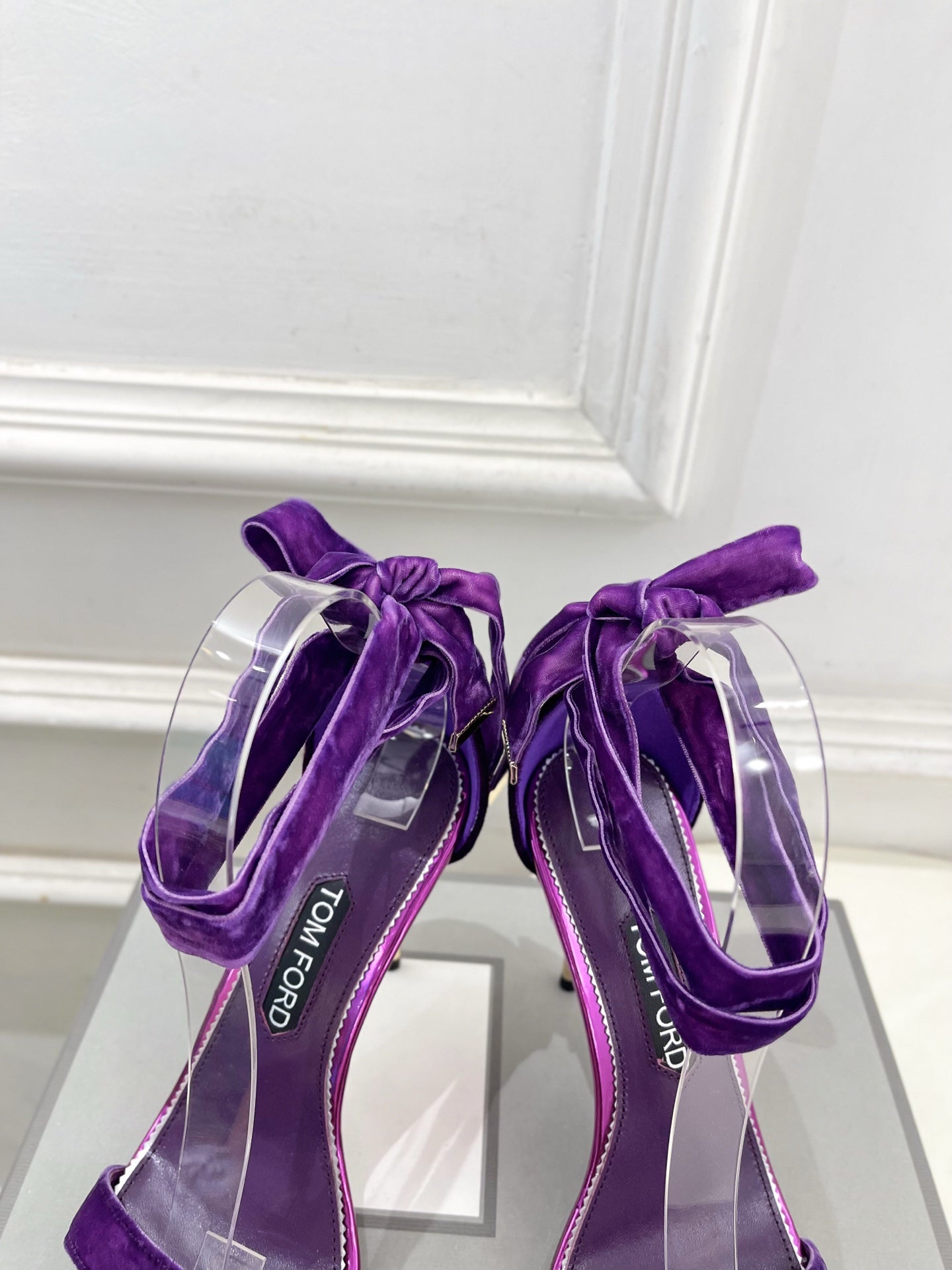 TOM FORD 26S HIGH-HEELED SANDALS 105 MM IN PURPLE FABRIC AND CALFSKIN