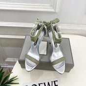 TOM FORD 26S HIGH-HEELED SANDALS 105 MM IN LIGHT GREEN FABRIC AND SILVER CALFSKIN