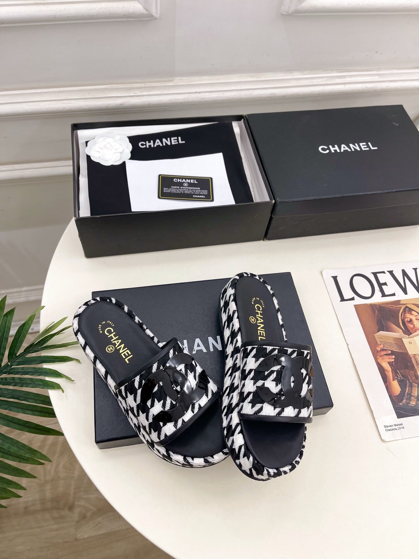 CHANEL 26S SANDALS 35 MM IN BLACK TWEED