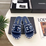 CHANEL 26S SANDALS 35 MM IN NAVY BLUE TWEED