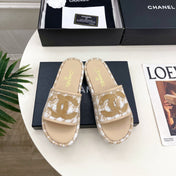 CHANEL 26S SANDALS 35 MM IN BEIGE TWEED
