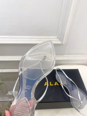 ALAIA 26S POINTED-TOE THONG SANDALS IN SILVER AND TRANSPARENT PVC