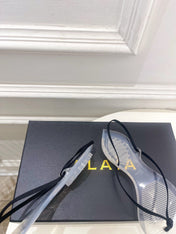 ALAIA 26S POINTED-TOE THONG SANDALS IN BLACK SATIN AND TRANSPARENT PVC