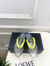 ALAIA 26S THONG SANDALS IN LIGHT YELLOW SATIN AND TRANSPARENT PVC