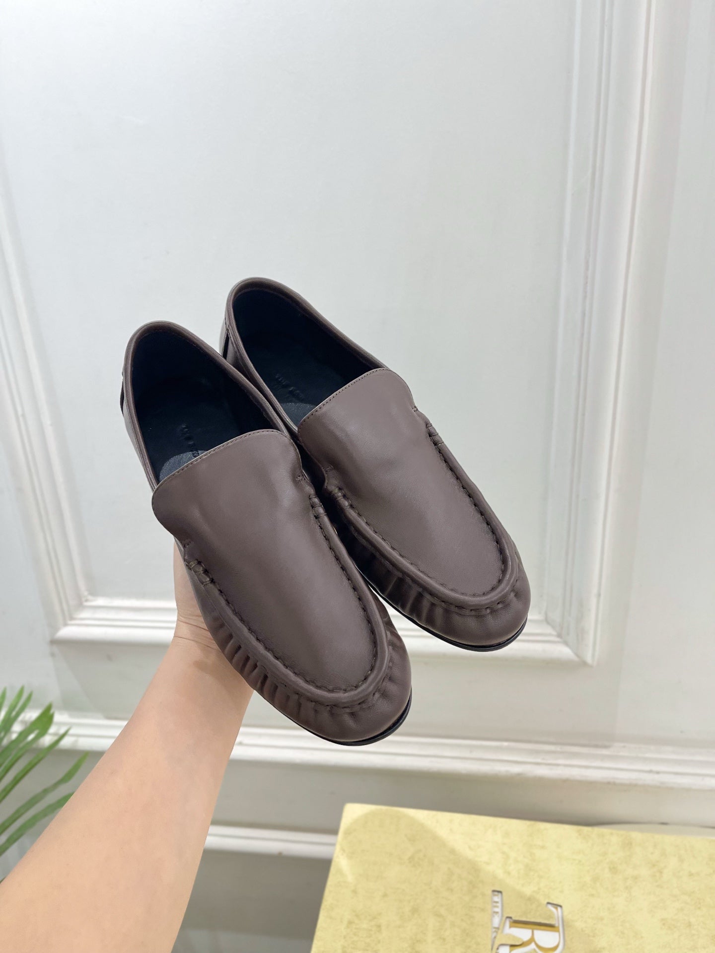 THE ROW 26S MOCCASIN LOAFERS 20MM IN BROWN CALFSKIN