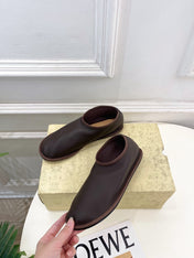 THE ROW 26S SLIP-ON FLATS IN DARK BROWN NAPPA CALFSKIN