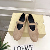 THE ROW 26S ROUND TOE MARY JANE FLATS IN LIGHT BROWN SUEDE