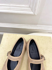 THE ROW 26S ROUND TOE MARY JANE FLATS IN LIGHT BROWN SUEDE