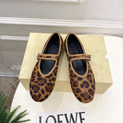 THE ROW 26S ROUND TOE MARY JANE FLATS IN BROWN LEOPARD CALF HAIR