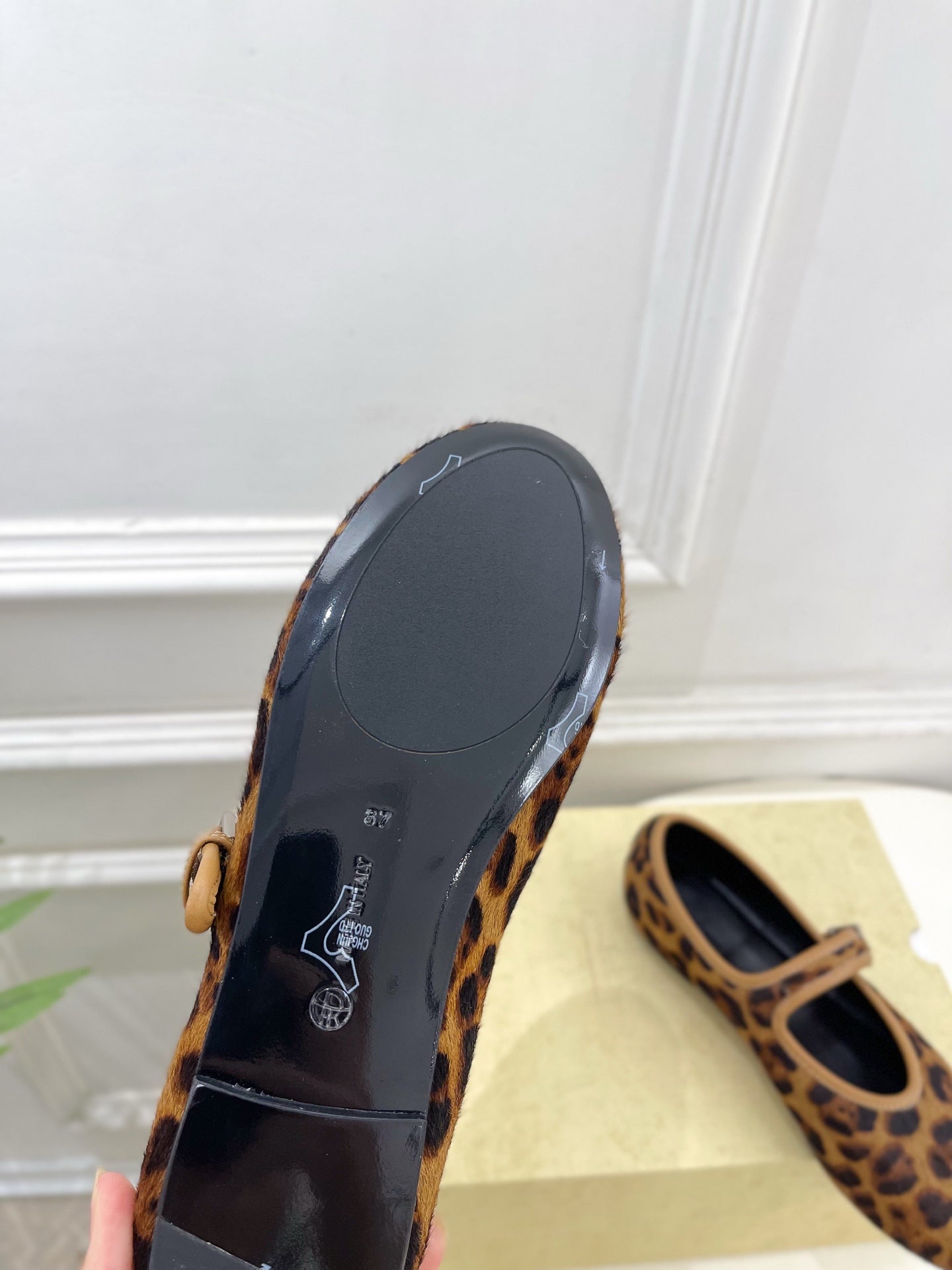 THE ROW 26S ROUND TOE MARY JANE FLATS IN BROWN LEOPARD CALF HAIR
