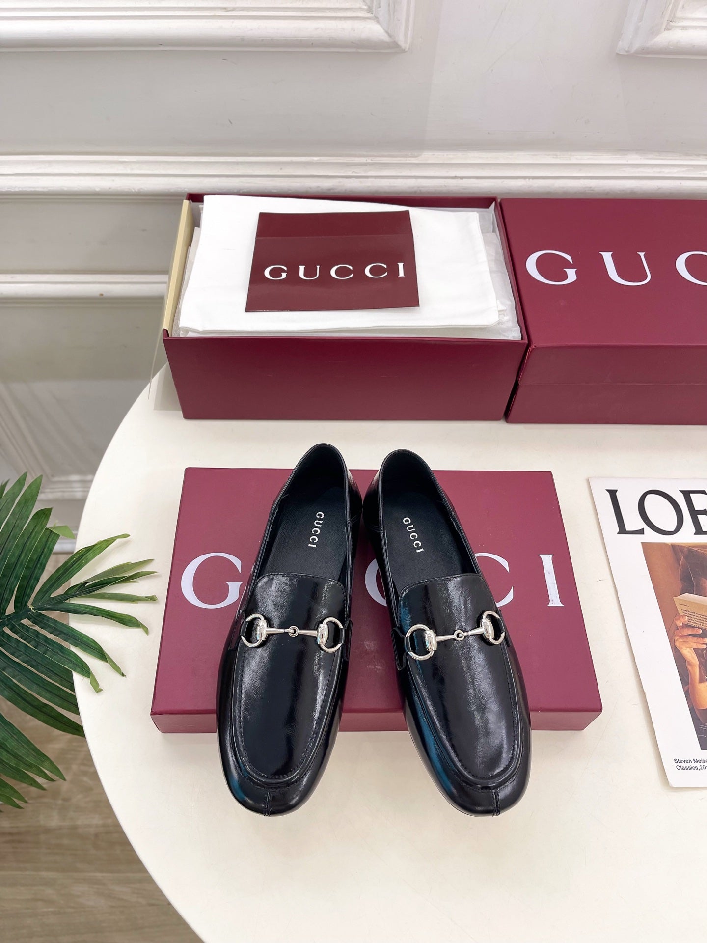 GUCCI 26S LOAFERS MM IN BLACK CALFSKIN WITH SILVER HARDWARE