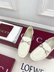 GUCCI 26S LOAFERS MM IN CREAM WHITE CALFSKIN WITH SILVER HARDWARE