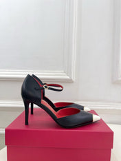 VALENTINO 26S ANKLE-STRA PUMPS 85 MM BLACK AND WHITE CALFSKIN