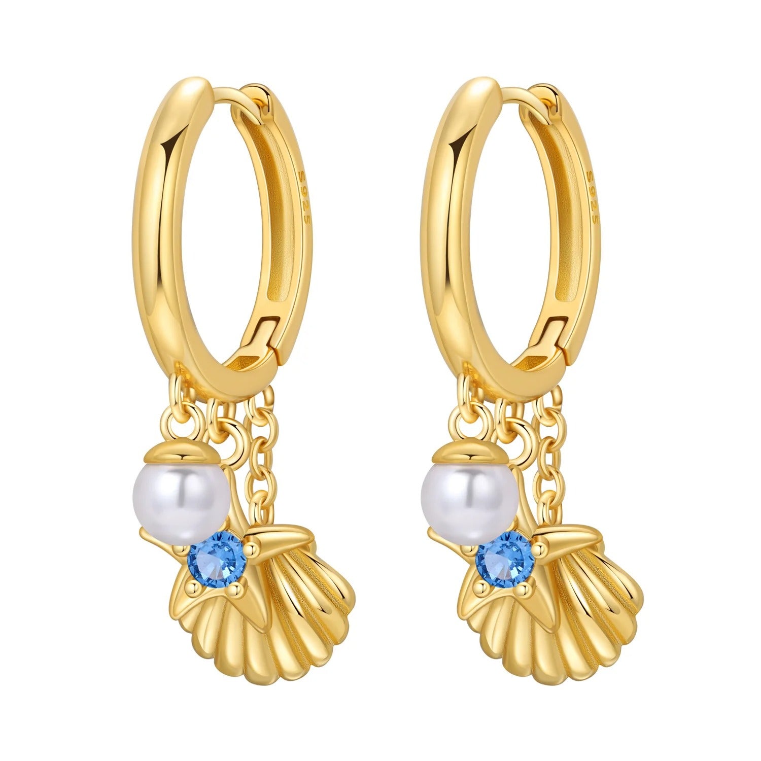 Pearl Starfish Shell Drop Earrings