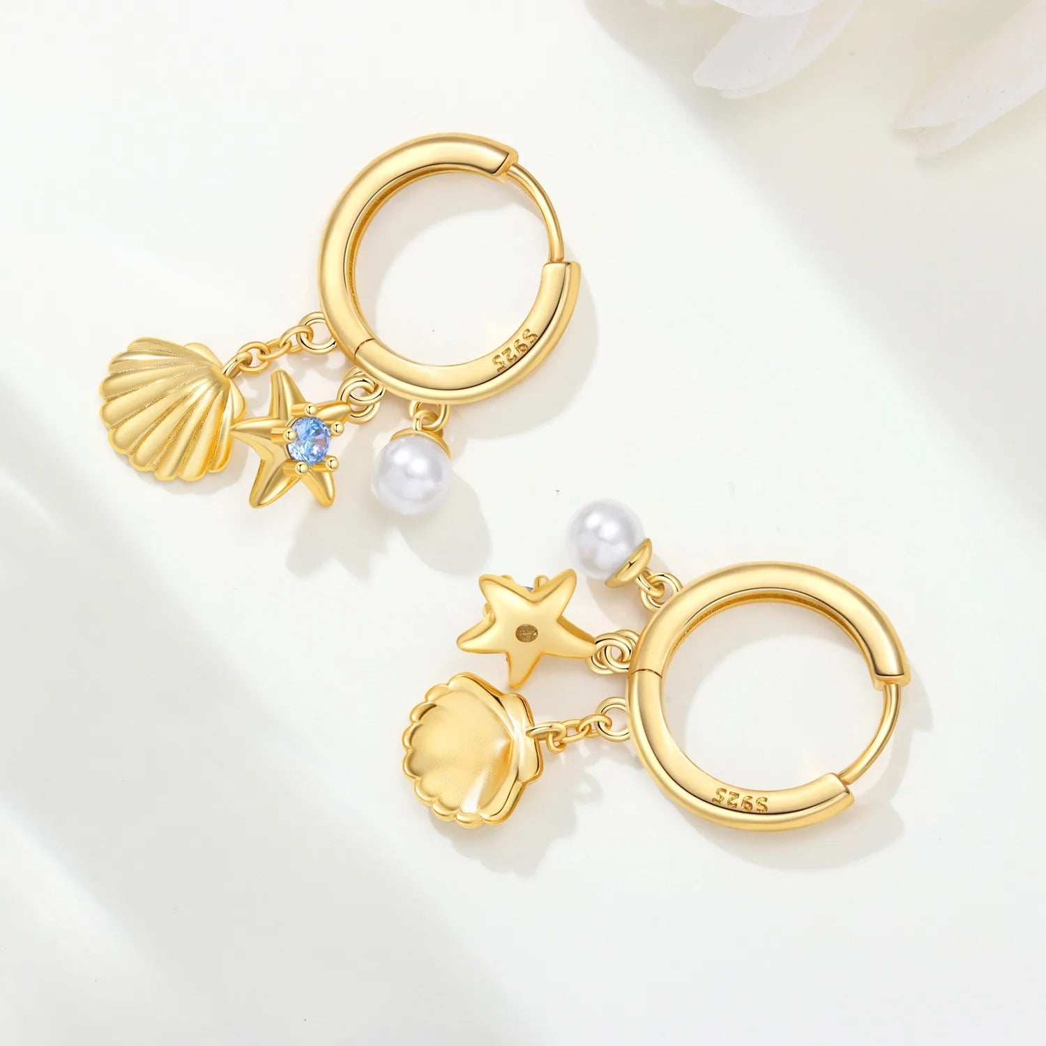 Pearl Starfish Shell Drop Earrings