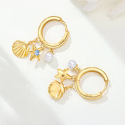 Pearl Starfish Shell Drop Earrings